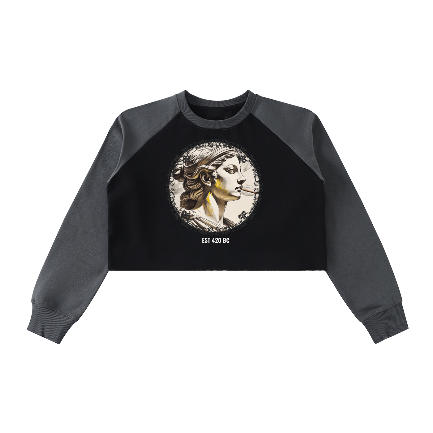 Raw-Hem Color-Block Raglan Crop Sweatshirt